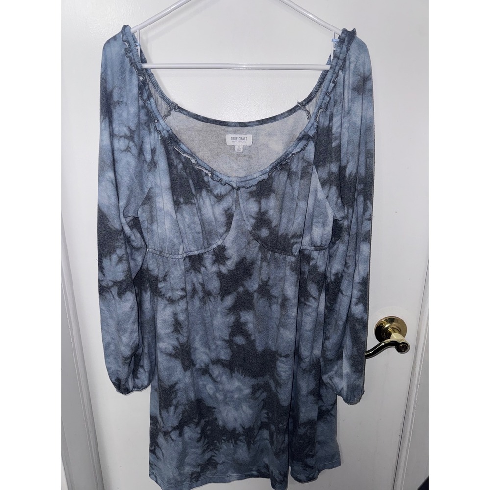 True Craft Blue Tie Dye Long Sleeve Mini Dress Sweetheart Neck XL